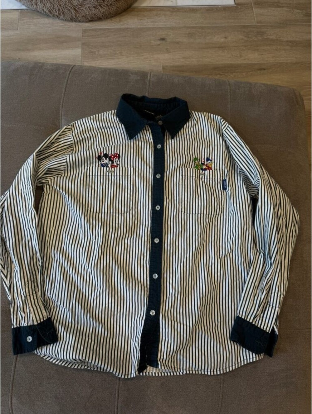 Vtg Disney Mickey Unlimited Striped Embroidered Shirt L Mickey Minnie